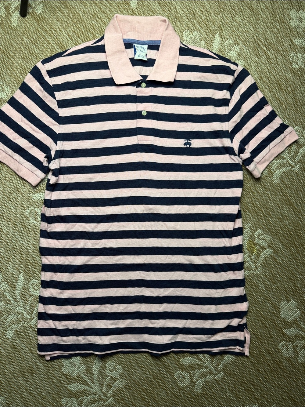Brooks Brothers Pink and Navy Striped Polo Shirt
